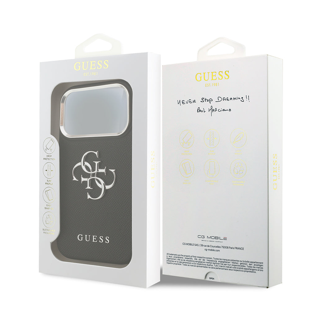 Apple iPhone 17 Pro Case Guess Original Licensed PU Leather 4G Large Metal Logo Design Cover Black