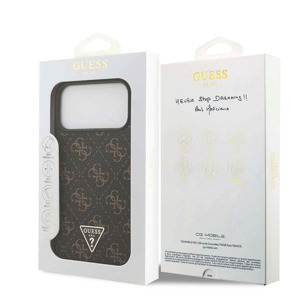 Apple iPhone 17 Pro Case Guess Original Licensed PU Leather 4G Patterned Triangle Logo Cover Black