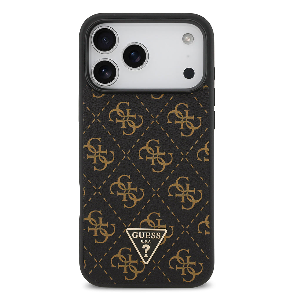 Apple iPhone 17 Pro Case Guess Original Licensed PU Leather 4G Patterned Triangle Logo Cover Black