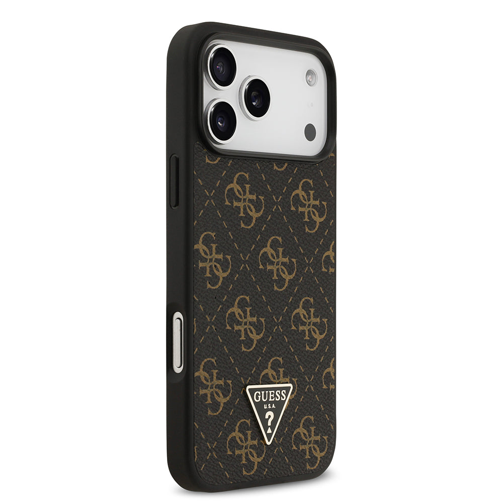 Apple iPhone 17 Pro Case Guess Original Licensed PU Leather 4G Patterned Triangle Logo Cover Black