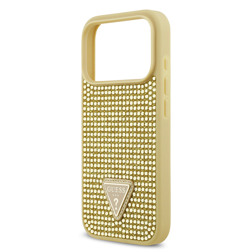 Apple iPhone 17 Pro Case Guess Original Licensed Stone Back Surface Triangle Logo Cover Gold