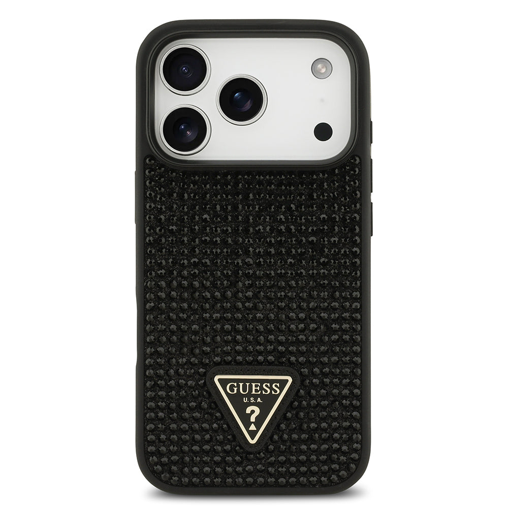 Apple iPhone 17 Pro Case Guess Original Licensed Stone Back Surface Triangle Logo Cover Gold