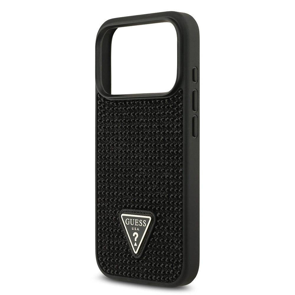 Apple iPhone 17 Pro Case Guess Original Licensed Stone Back Surface Triangle Logo Cover Gold
