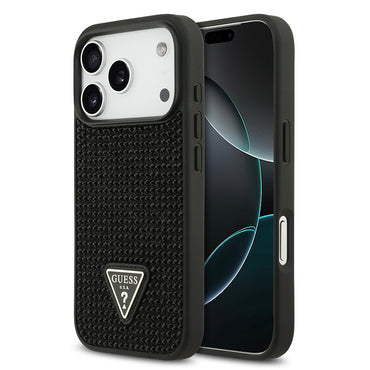Apple iPhone 17 Pro Kılıf Guess Orjinal Lisanslı Taşlı Arka Yüzey Üçgen Logolu Kapak