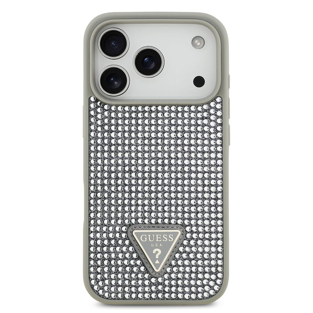 Apple iPhone 17 Pro Case Guess Original Licensed Stone Back Surface Triangle Logo Cover Gold