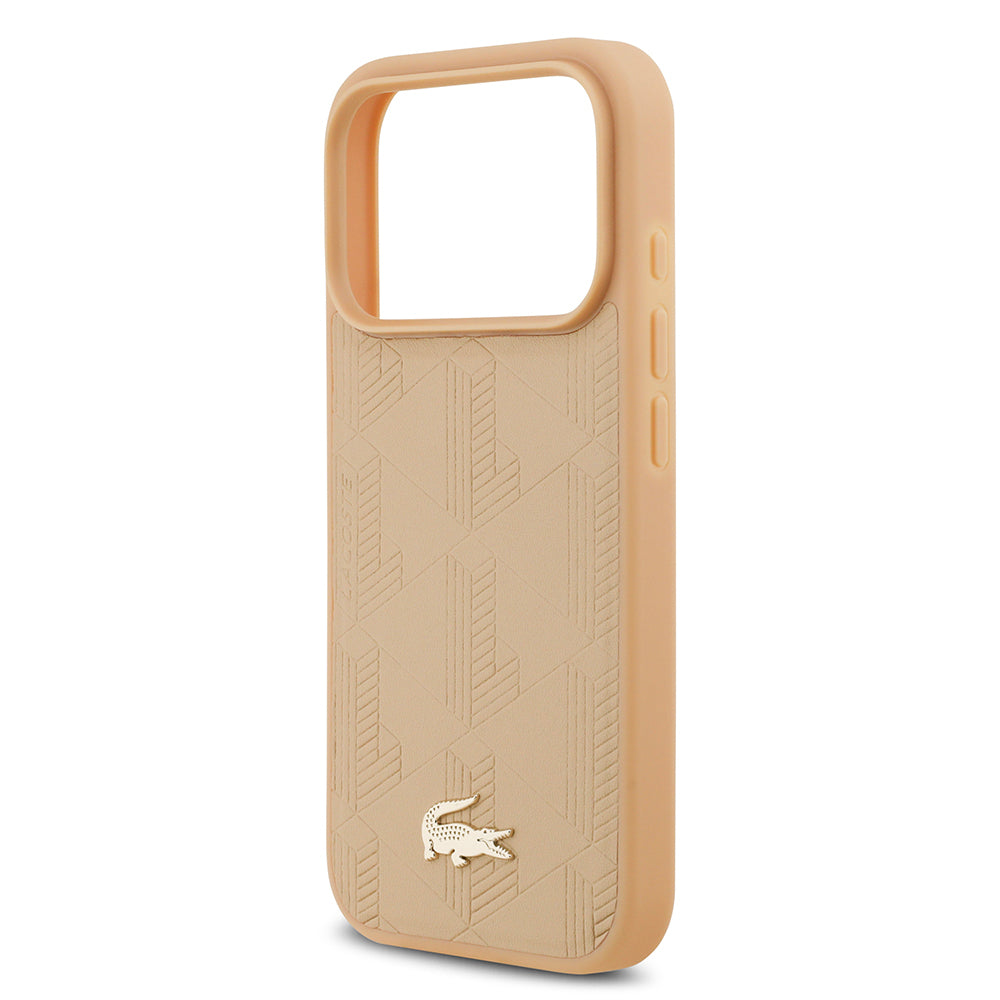 Apple iPhone 17 Pro Kılıf Lacoste Orjinal Lisanslı M-safe Şarj Özellikli PU Deri Tasarımlı Karışık Monogram Desenli Kapak  Siyah