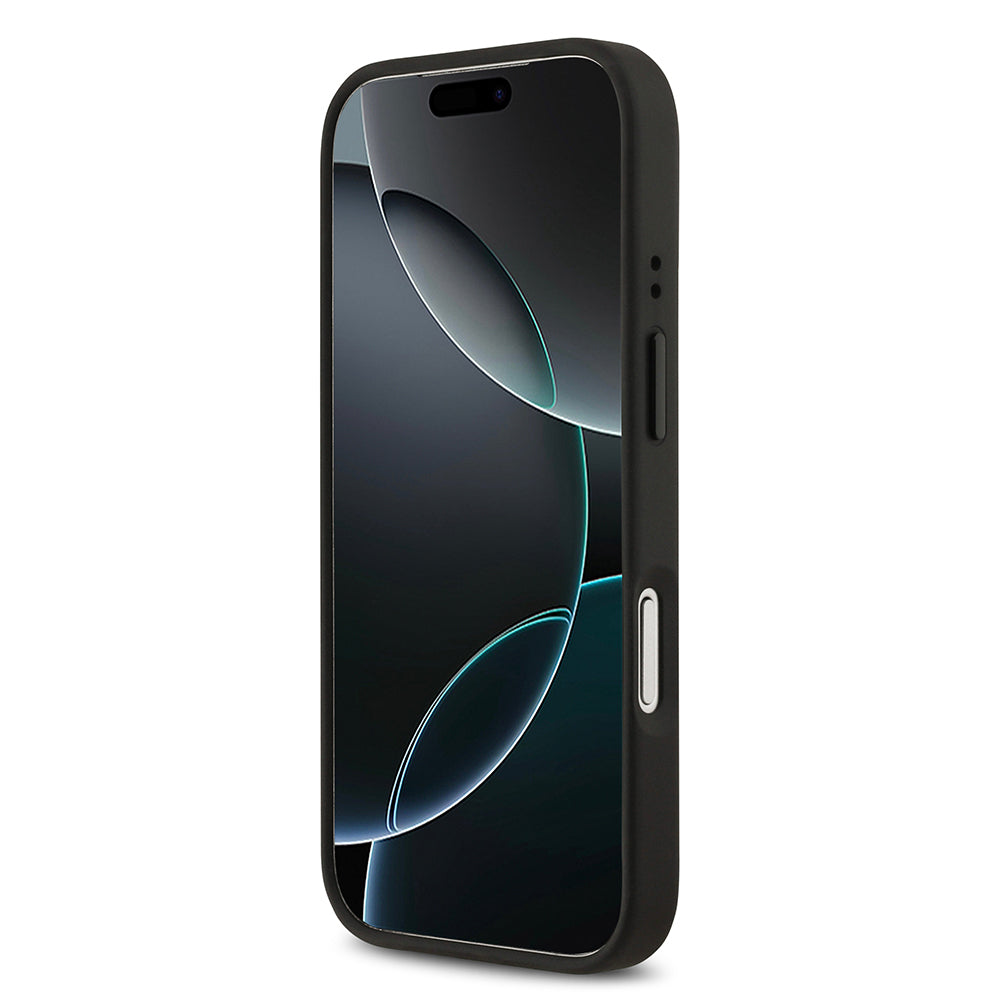 Apple iPhone 17 Pro Kılıf Lacoste Orjinal Lisanslı M-safe Şarj Özellikli Standlı PU Deri Karışık Monogram Desenli Kapak Siyah