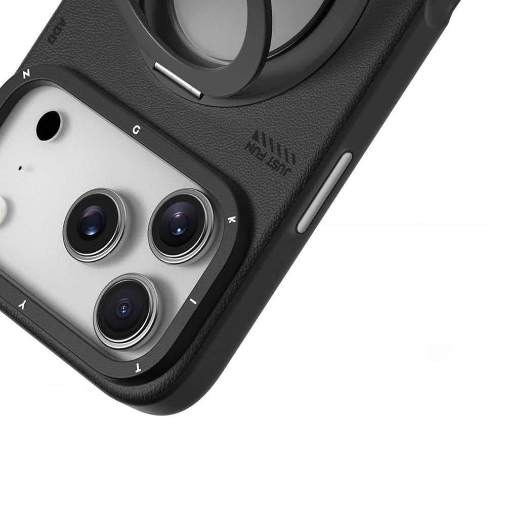 Apple iPhone 17 Pro Kılıf M-safe Şarj Özellikli 360 Derece Standlı Basit Mat Deri Desenli Youngkit Tech Leather Serisi Kapak Kahverengi