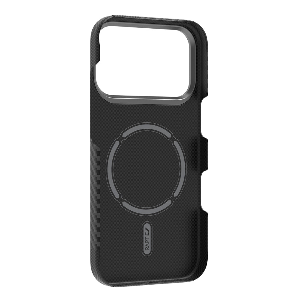 Apple iPhone 17 Pro Kılıf M-safe Şarj Özellikli 600D Metal Kamera Çerçeveli Raptic Aramid Fiber Geotik Serisi Kapak Siyah