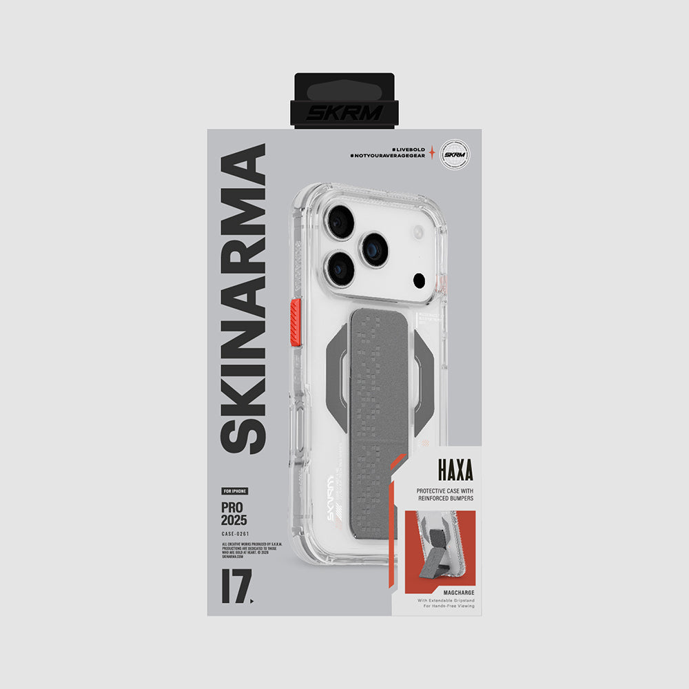 Apple iPhone 17 Pro Kılıf M-Safe Şarj Özellikli Airbag Tasarımlı Standlı Skinarma Haxa Kapak Füme