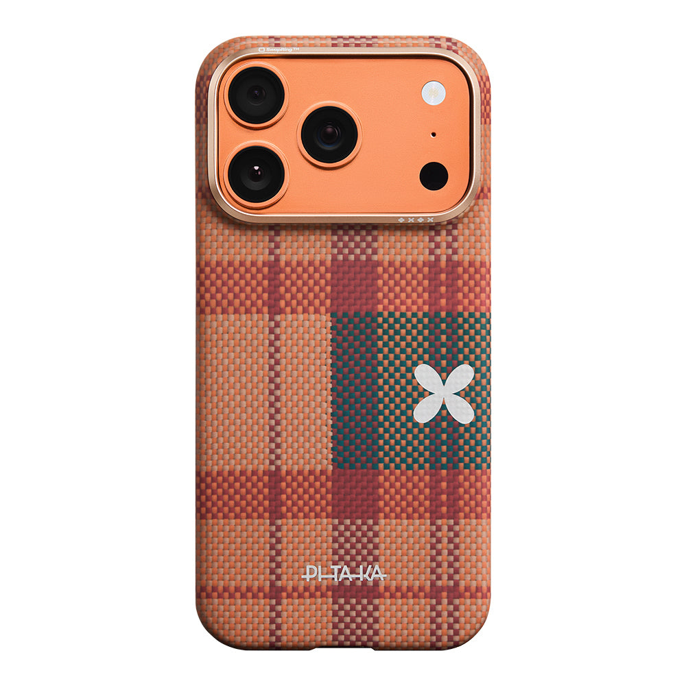 Apple iPhone 17 Pro Kılıf M-safe Şarj Özellikli Aramid Fiber Pitaka Flora in Grid Serisi Kapak