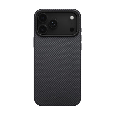 Apple iPhone 17 Pro Kılıf M-safe Şarj Özellikli Aramid Fiber Pitaka Military-Grade Classic Serisi Black-Grey Twill Kapak Siyah