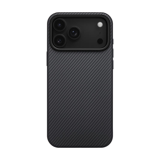 Apple iPhone 17 Pro Kılıf M-safe Şarj Özellikli Aramid Fiber Pitaka Military-Grade Classic Serisi Black-Grey Twill Kapak