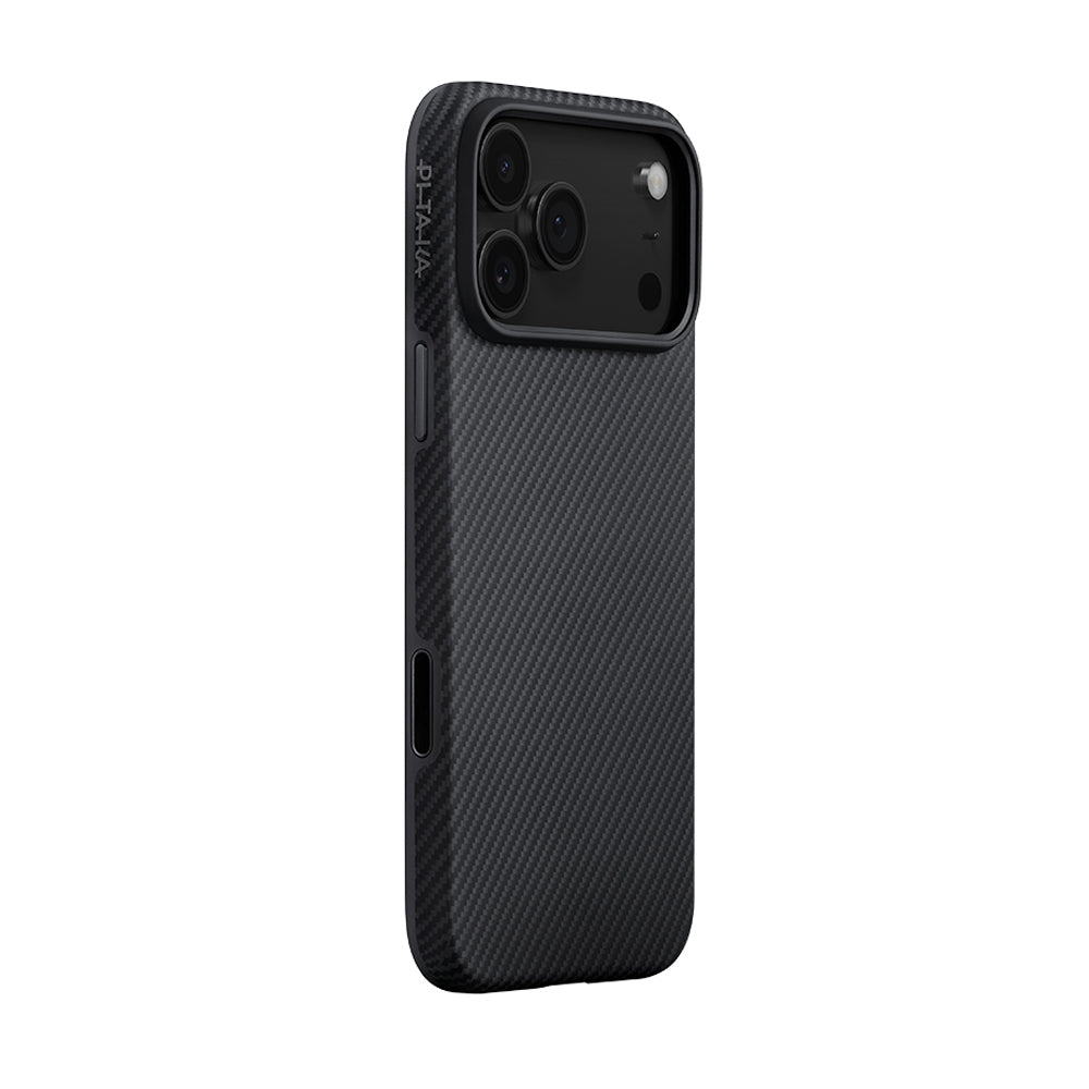Apple iPhone 17 Pro Case M-safe Charging Feature Aramid Fiber Pitaka Military-Grade Classic Series Black-Grey Twill Cover Black