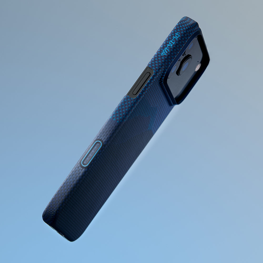 Apple iPhone 17 Pro Kılıf M-safe Şarj Özellikli Aramid Fiber Pitaka Tactile Woven Starpeak Serisi Over The Horizon Kapak Mavi