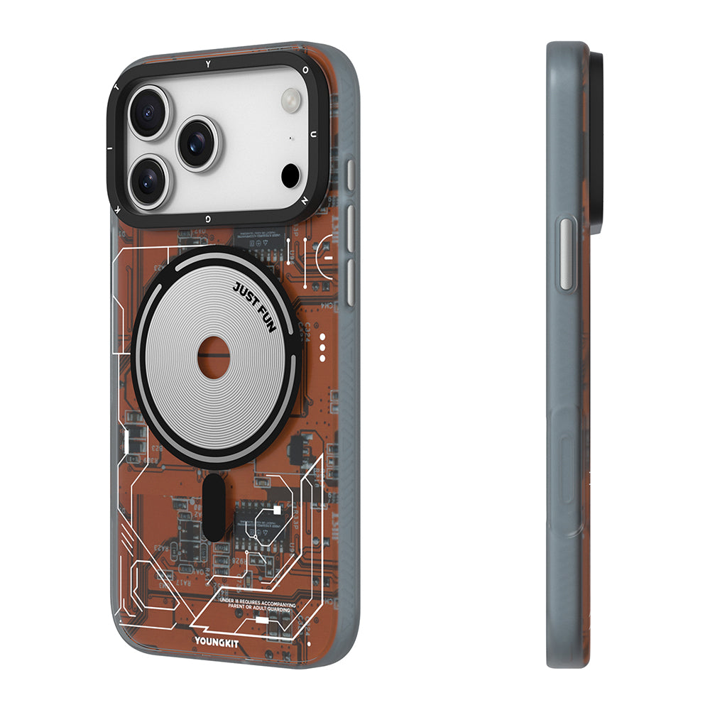 Apple iPhone 17 Pro Kılıf M-safe Şarj Özellikli Kamera Denetim Butonlu Youngkit Technology Serisi Kapak Turuncu