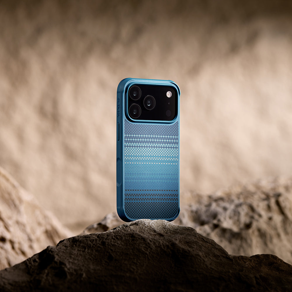 Apple iPhone 17 Pro Case M-safe Charging Feature Pitaka Tactile Woven Sunset-Moonrise Aramid Pro Guard Series Cover Blue