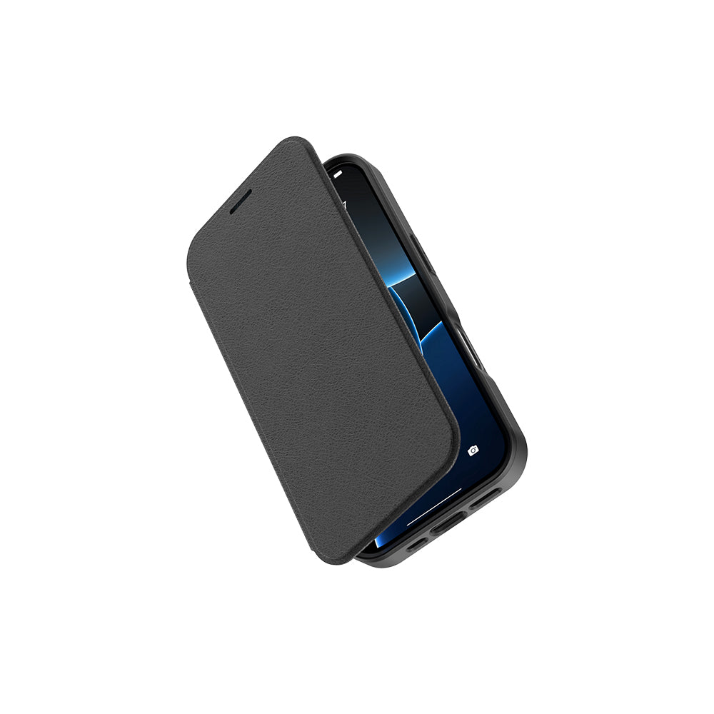 Apple iPhone 17 Pro Kılıf M-Safe Şarj Özellikli Raptic Air Folio Şeffaf Kartlıklı Kapaklı Kılıf Siyah