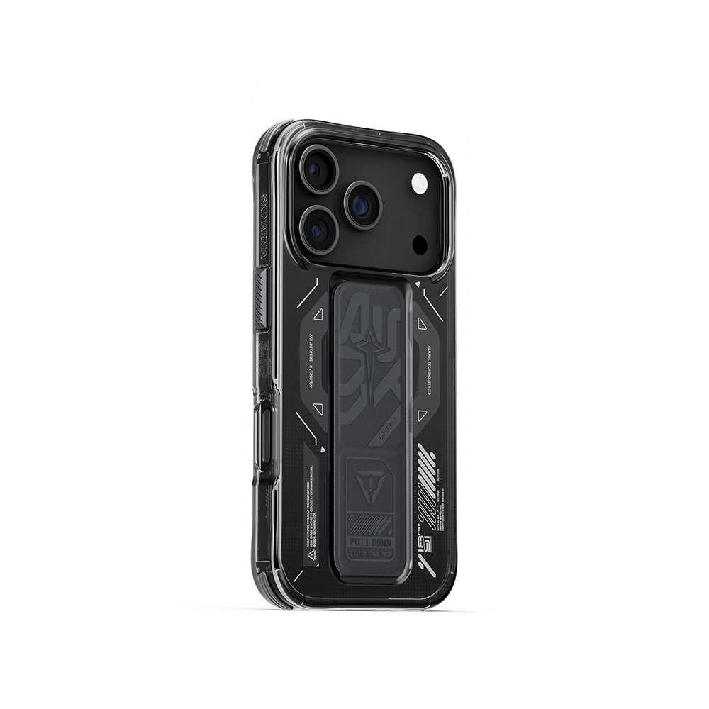 Apple iPhone 17 Pro Case M-safe Charging Feature Technology Patterned Skinarma Helio Mag Charge Stand Cover Smoke