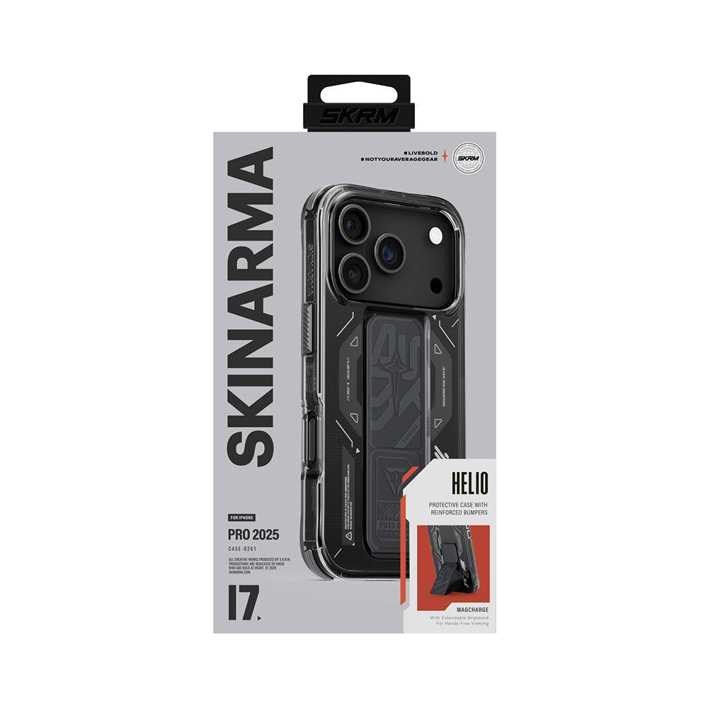 Apple iPhone 17 Pro Case M-safe Charging Feature Technology Patterned Skinarma Helio Mag Charge Stand Cover Smoke