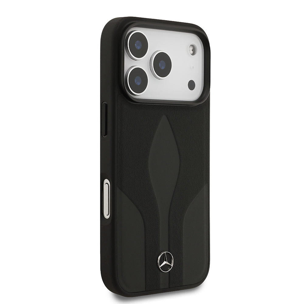 Apple iPhone 17 Pro Kılıf Mercedes Benz Orjinal Lisanslı M-safe Şarj Özellikli Dokulu Desenli Deri Kapak Siyah