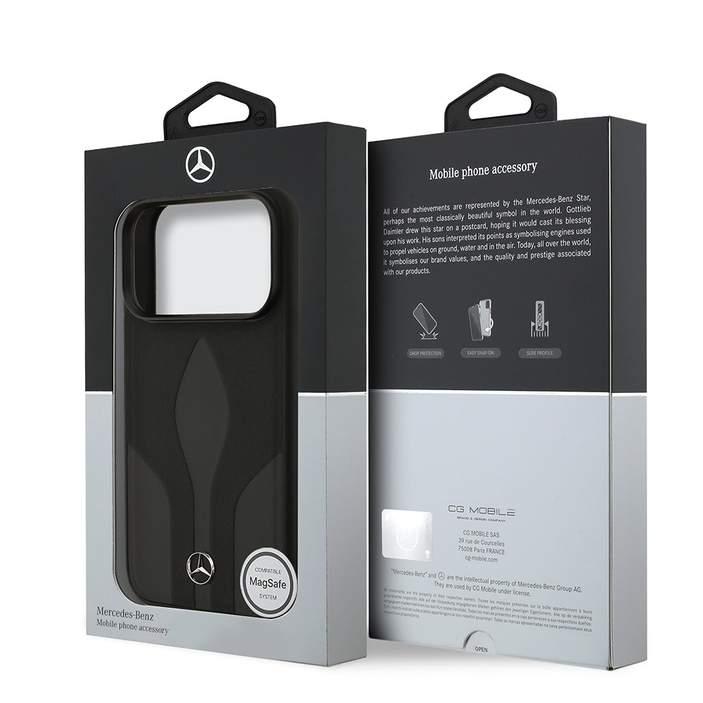 Apple iPhone 17 Pro Kılıf Mercedes Benz Orjinal Lisanslı M-safe Şarj Özellikli Dokulu Desenli Deri Kapak Kahverengi