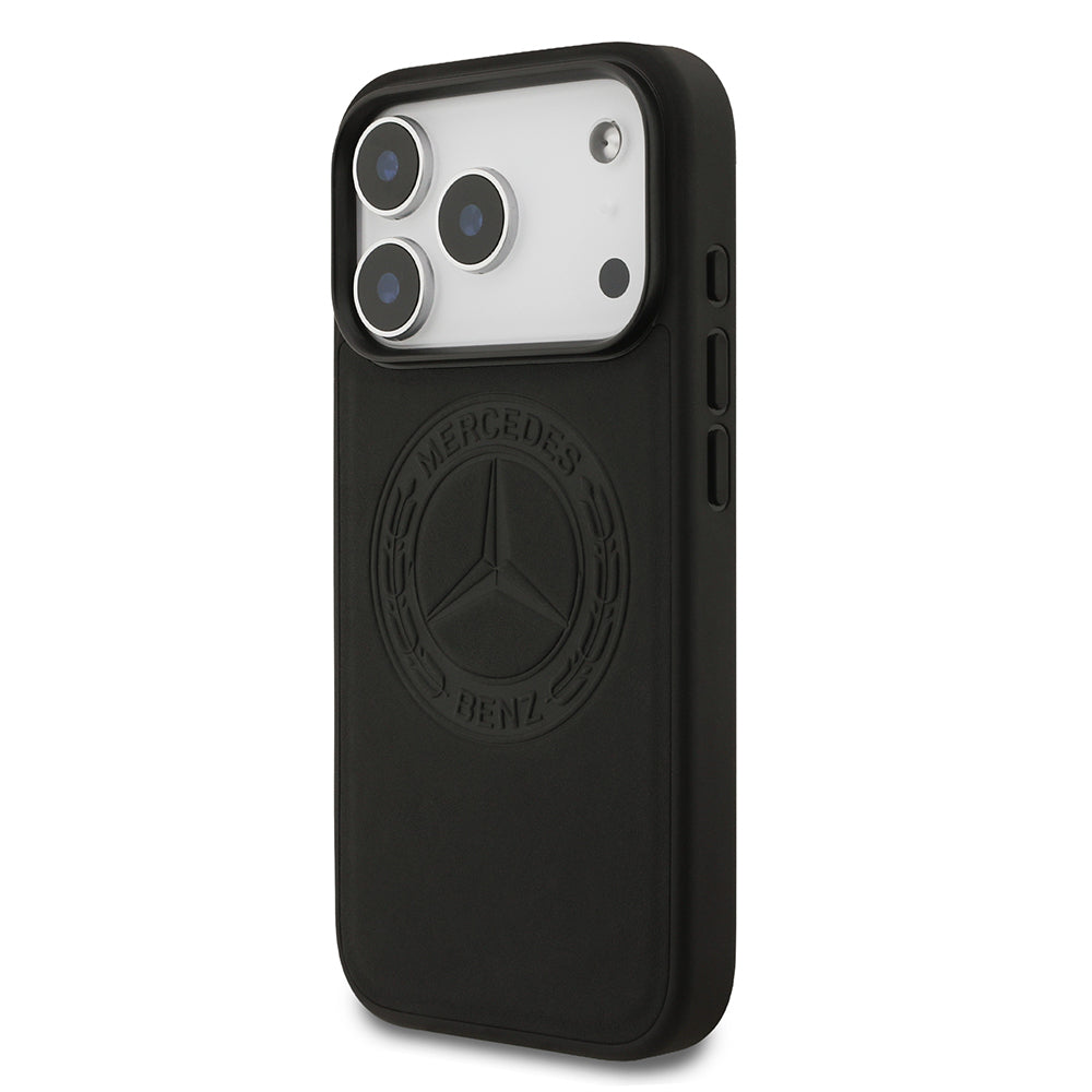 Apple iPhone 17 Pro Kılıf Mercedes Benz Orjinal Lisanslı M-safe Şarj Özellikli Hakiki Deri Nostaljik Yıldız Dizayn Kapak Siyah