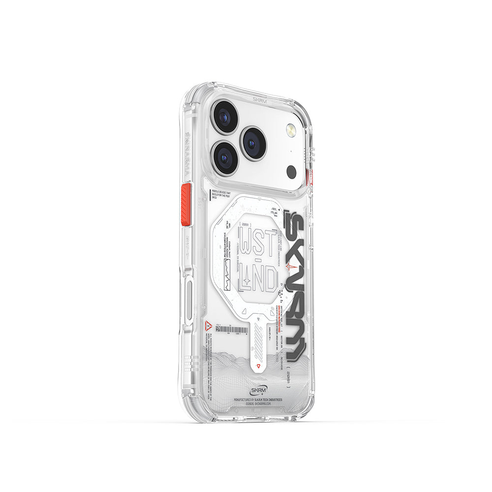 Apple iPhone 17 Pro Case Skinarma M-safe Charging Feature Text Patterned Airbag Design Sonix Transparent Cover