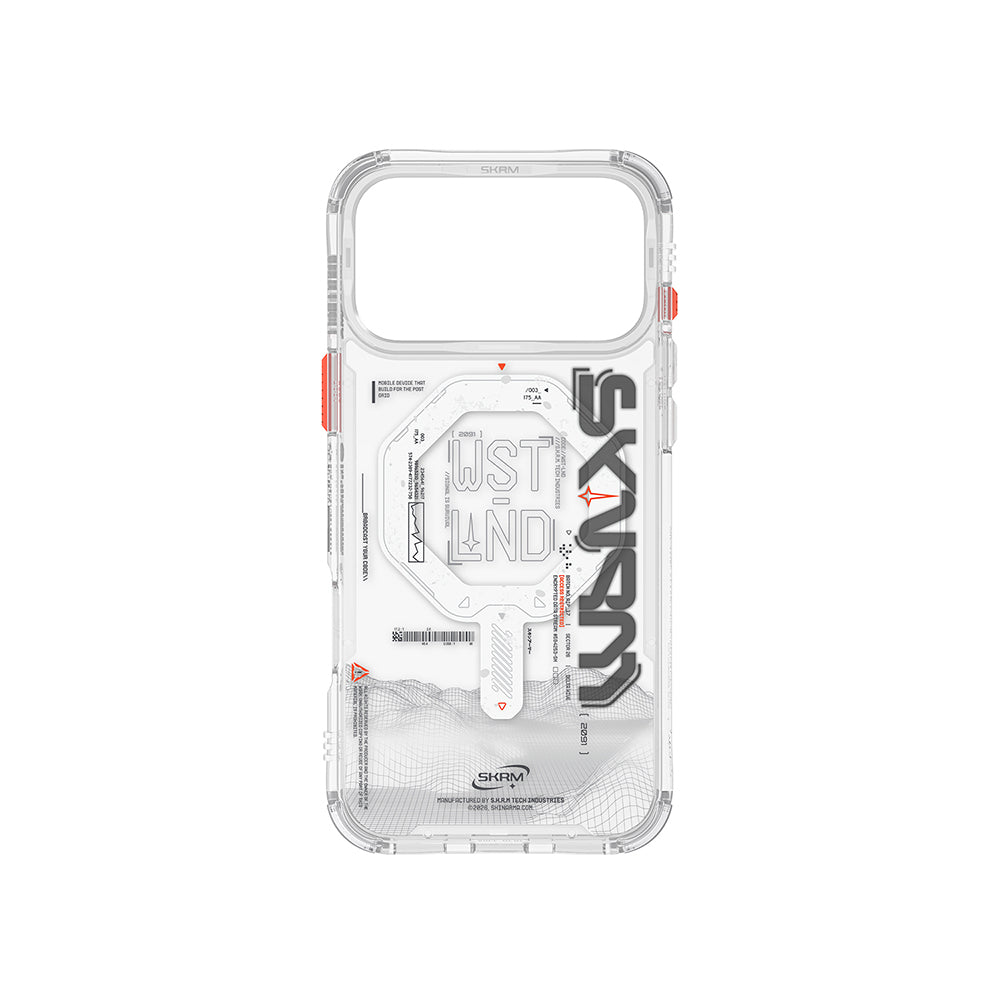 Apple iPhone 17 Pro Case Skinarma M-safe Charging Feature Text Patterned Airbag Design Sonix Transparent Cover