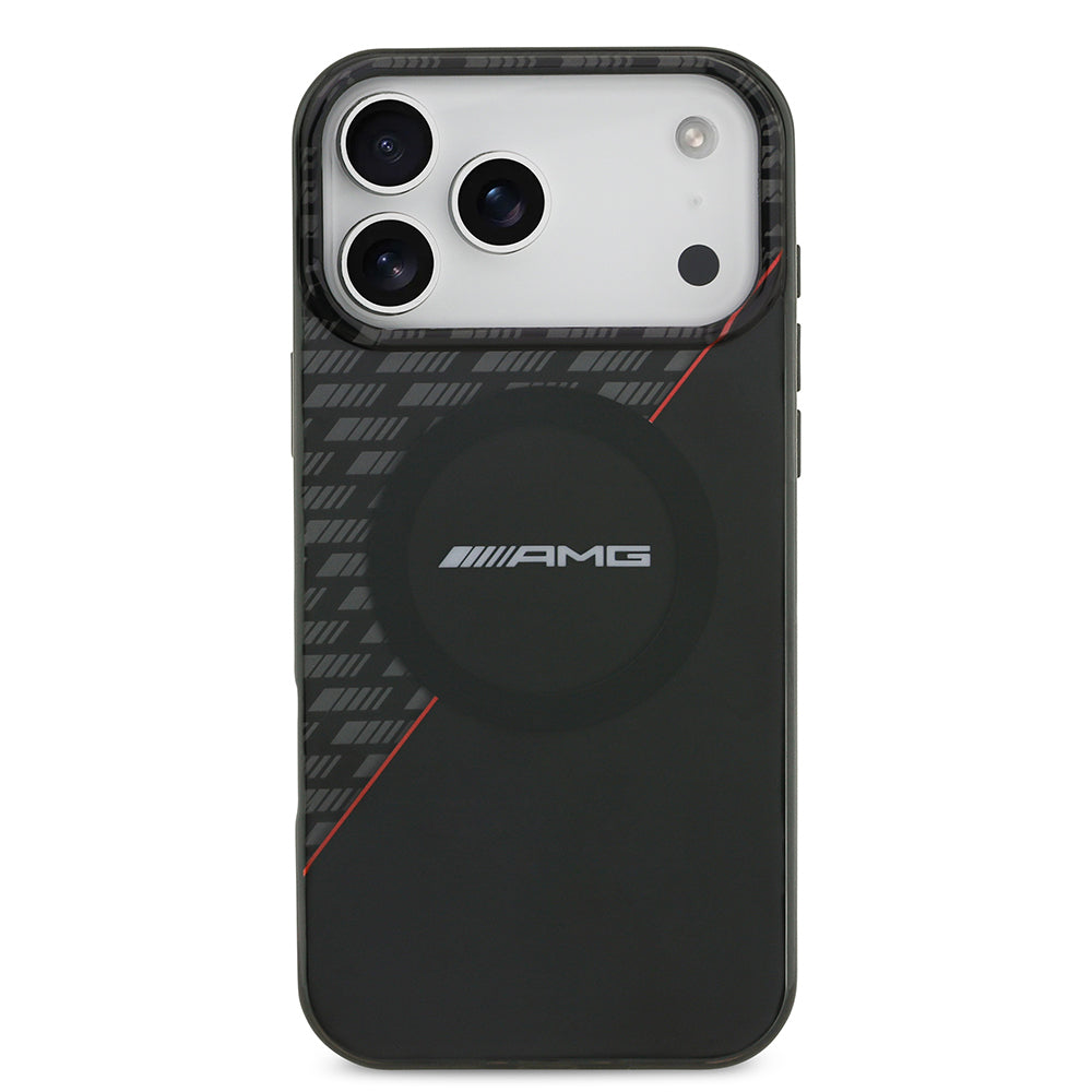 Apple iPhone 17 Pro Max Kılıf AMG Orjinal Lisanslı M-safe Şarj Özellikli Çift Katmanlı Kırmızı Çapraz Çizgili Kapak Siyah-Kırmızı