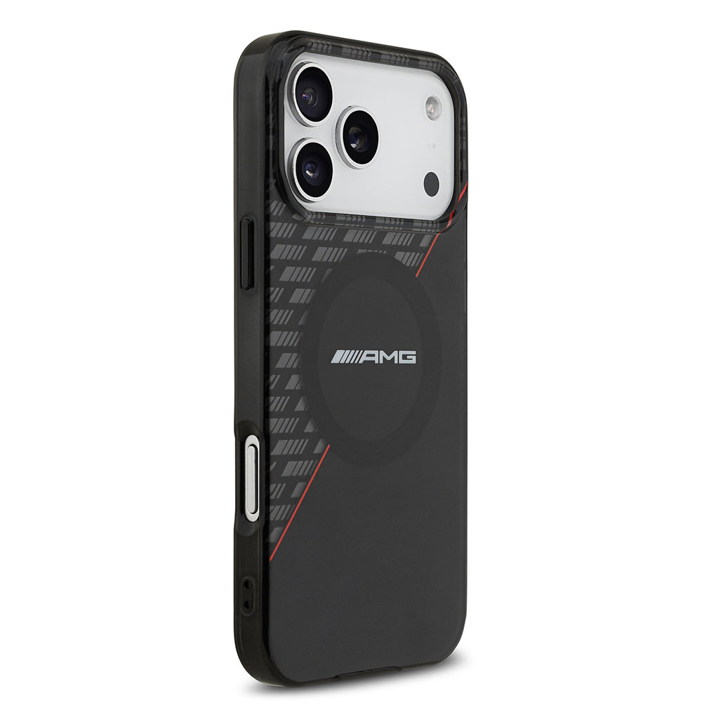 Apple iPhone 17 Pro Max Kılıf AMG Orjinal Lisanslı M-safe Şarj Özellikli Çift Katmanlı Kırmızı Çapraz Çizgili Kapak Siyah-Kırmızı