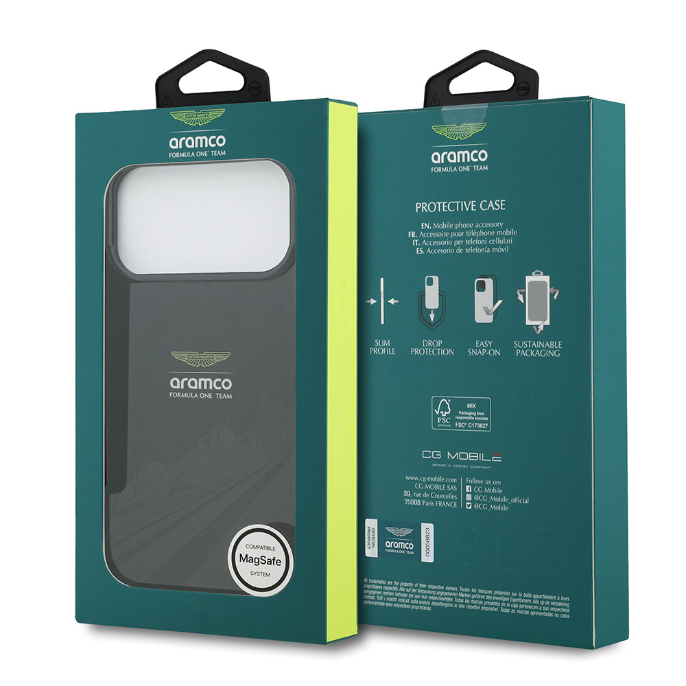 Apple iPhone 17 Pro Max Kılıf Aston Martin Orjinal Lisanslı M-safe Şarj Özellikli IML Baskı Logolu Formula Tasarımlı Kapak Siyah