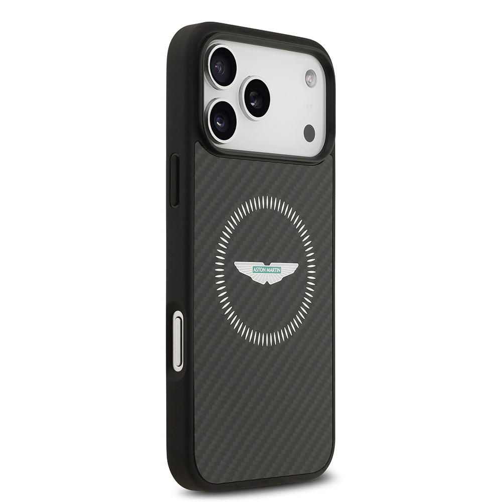 Apple iPhone 17 Pro Max Case Aston Martin Original Licensed M-Safe Charging Carbon Fiber Kevlar Cover Black