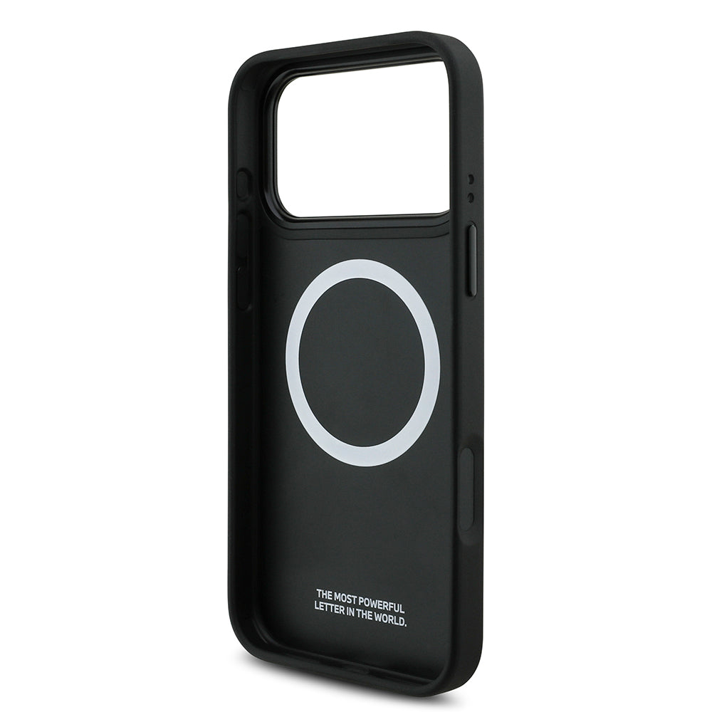 Apple iPhone 17 Pro Max Kılıf BMW Orjinal Lisanslı M-safe Şarj Özellikli Deri Arka Yüzey Metal Logolu Delikli Şerit Tasarımlı Kapak Mavi