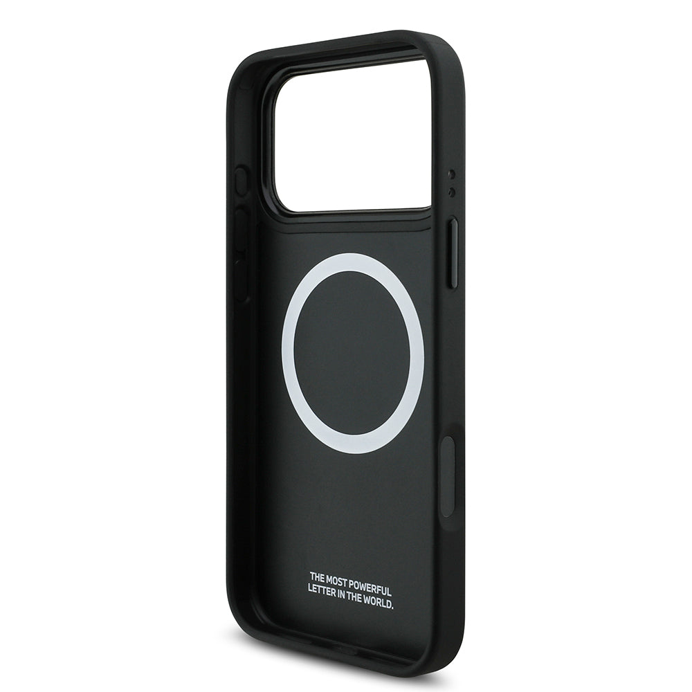 Apple iPhone 17 Pro Max Kılıf BMW Orjinal Lisanslı M-safe Şarj Özellikli Deri Arka Yüzey Metal Logolu Delikli Şerit Tasarımlı Kapak Mavi