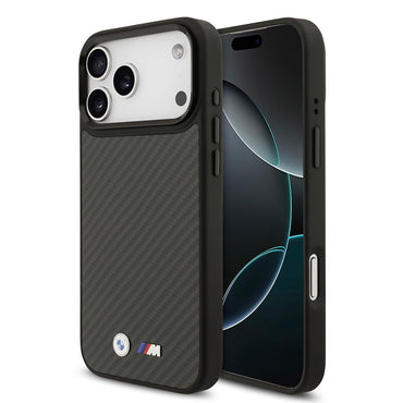 Apple iPhone 17 Pro Max Kılıf BMW Orjinal Lisanslı M-safe Şarj Özellikli Karbon Fiber Metal Logolu Kevlar Kapak