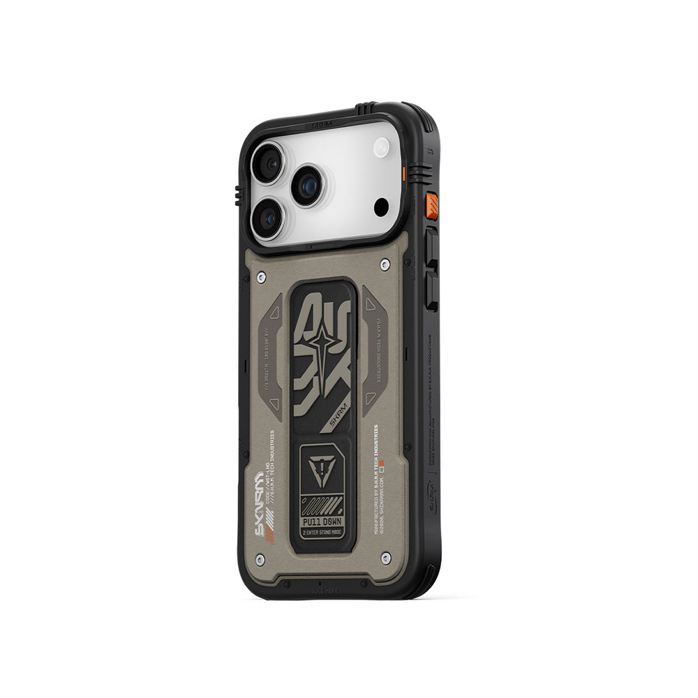 Apple iPhone 17 Pro Max Case Patterned Airbag Design Stand Skinarma Aegis Cover Gray