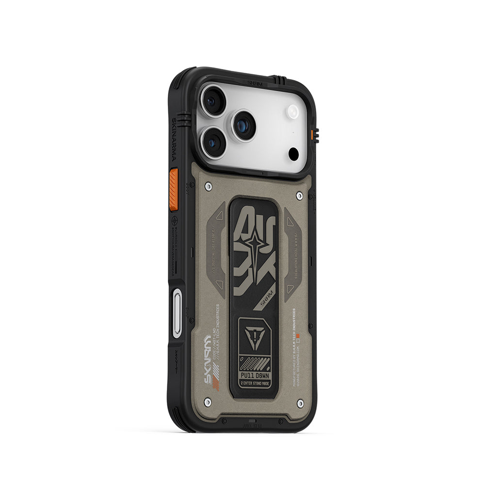 Apple iPhone 17 Pro Max Case Patterned Airbag Design Stand Skinarma Aegis Cover Navy Blue