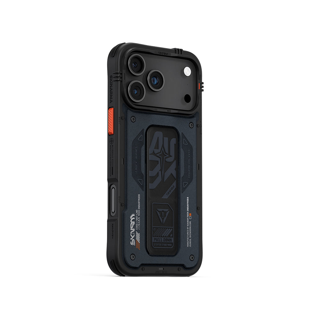 Apple iPhone 17 Pro Max Case Patterned Airbag Design Stand Skinarma Aegis Cover Gray