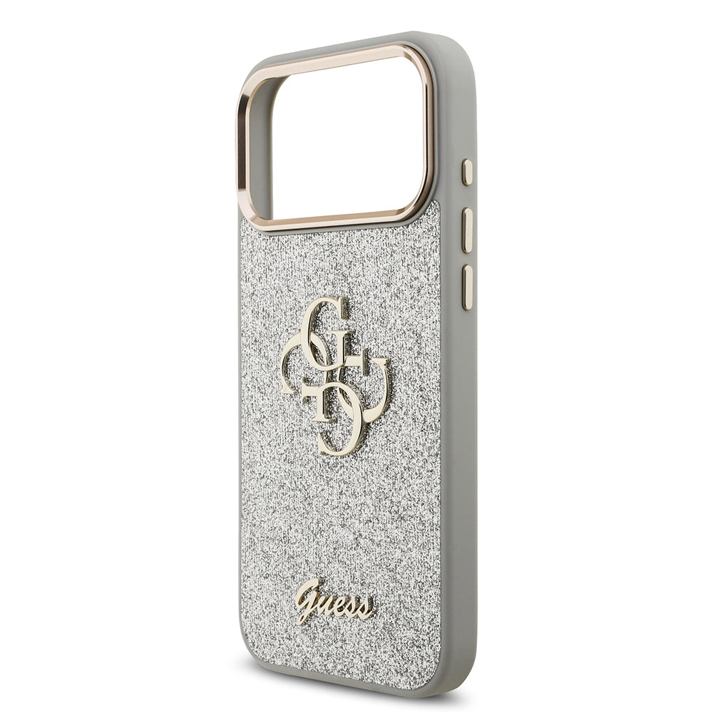 Apple iPhone 17 Pro Max Case Guess Original Licensed 4G Large Metal Camera Frame and Logo Glitter Cover Gold