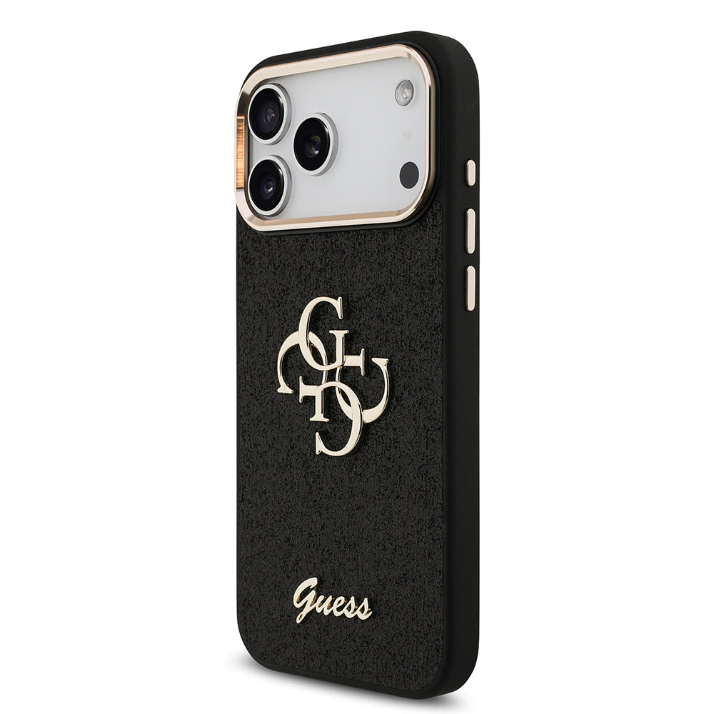 Apple iPhone 17 Pro Max Case Guess Original Licensed 4G Large Metal Camera Frame and Logo Glitter Cover Gold