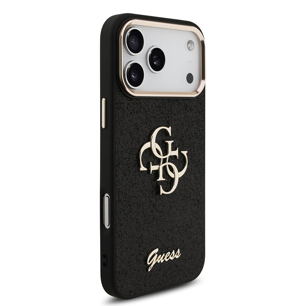 Apple iPhone 17 Pro Max Case Guess Original Licensed 4G Large Metal Camera Frame and Logo Glitter Cover Gold