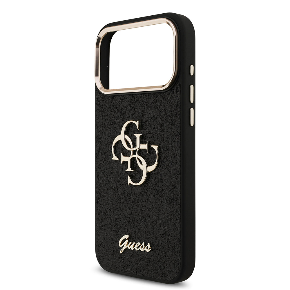 Apple iPhone 17 Pro Max Case Guess Original Licensed 4G Large Metal Camera Frame and Logo Glitter Cover Gold