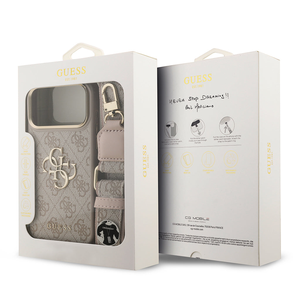 Apple iPhone 17 Pro Max Case Guess Original Licensed 4G Large Metal Logo Thick Strap Cover Pink