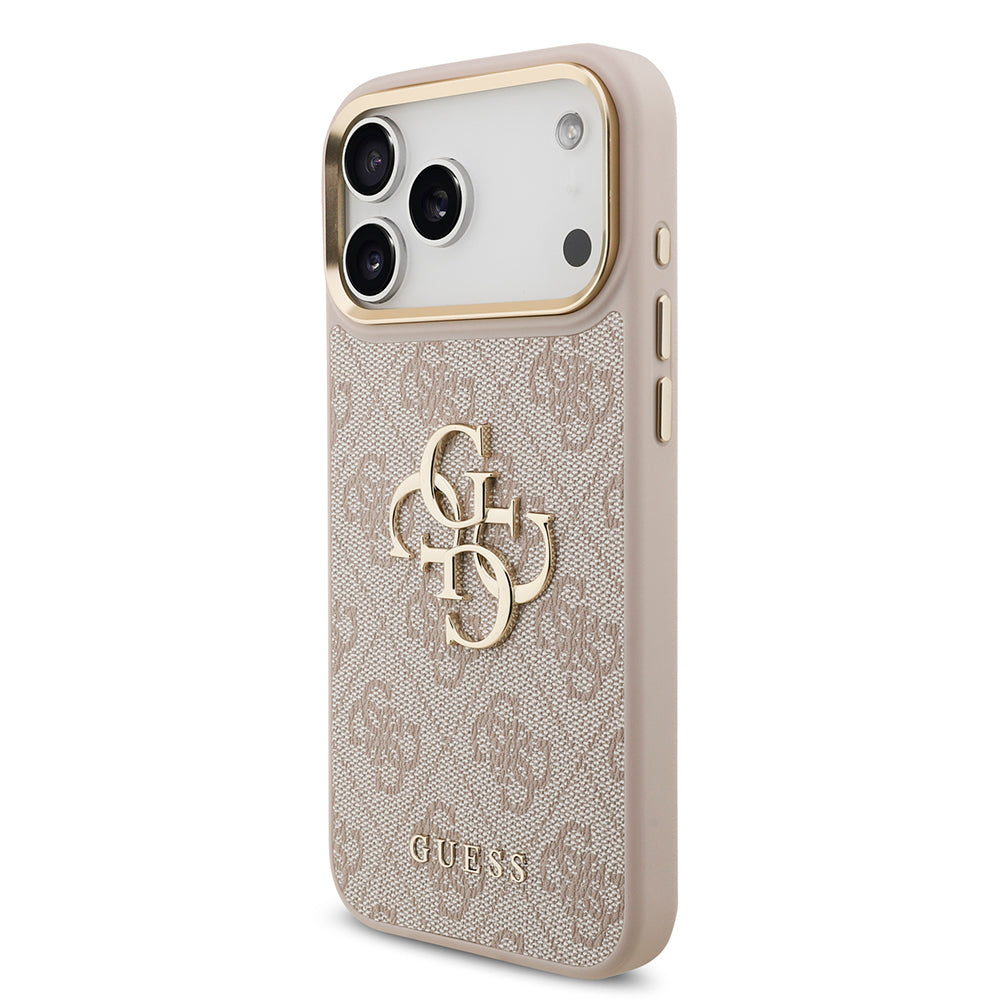 Apple iPhone 17 Pro Max Case Guess Original Licensed 4G Large Metal Logo Thick Strap Cover Pink