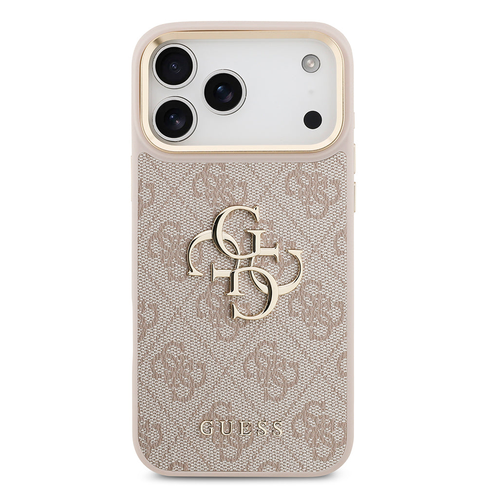 Apple iPhone 17 Pro Max Case Guess Original Licensed 4G Large Metal Logo Thick Strap Cover Pink