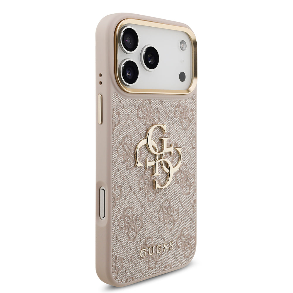 Apple iPhone 17 Pro Max Case Guess Original Licensed 4G Large Metal Logo Thick Strap Cover Pink