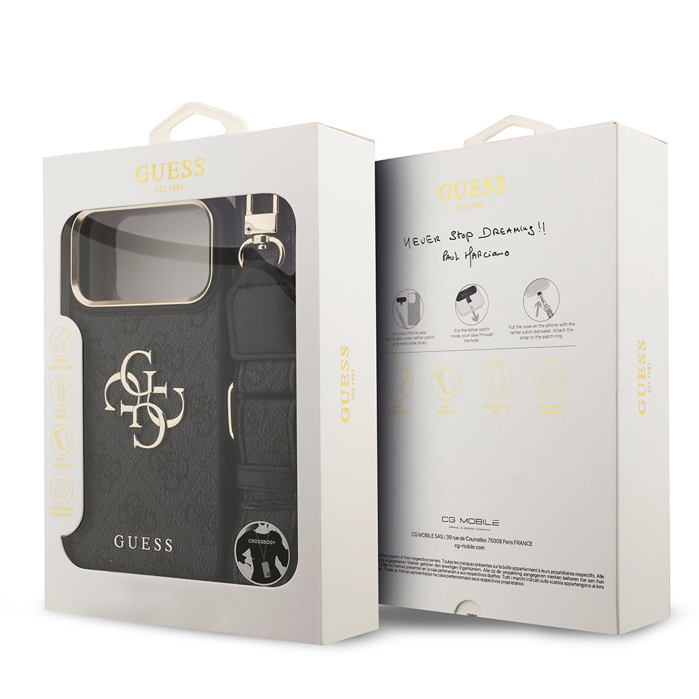 Apple iPhone 17 Pro Max Case Guess Original Licensed 4G Large Metal Logo Thick Strap Cover Black