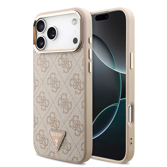 Apple iPhone 17 Pro Max Kılıf Guess Orjinal Lisanslı M-safe Şarj Özellikli Taşlı Üçgen Logo 4G Desenli Kapak