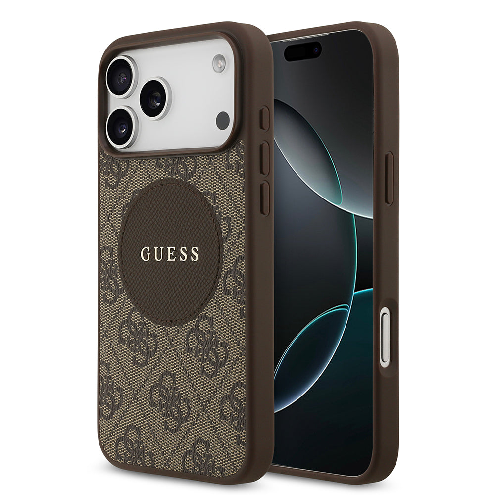Apple iPhone 17 Pro Max Kılıf Guess Orjinal Lisanslı M-safe Şarj Özellikli Yazı Logolu Circle Classic Kapak Siyah